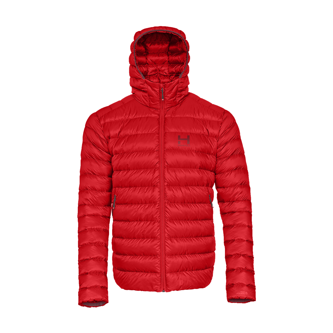 Red puffer jacket with hood mens online